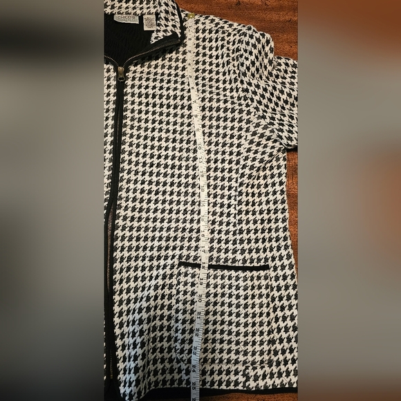 CHICO'S Women's Black & White Houndstooth Zip-Up Pocket Jacket Size 3/XL/16 - Picture 12 of 13